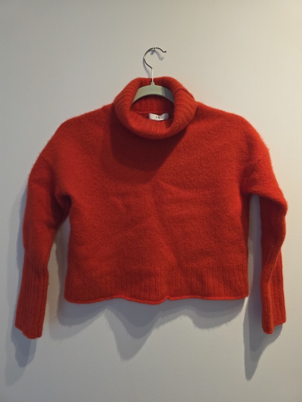 H by Halston Bright Red Cropped Turtleneck Sweater- Merino Wool & Cashmere Blend